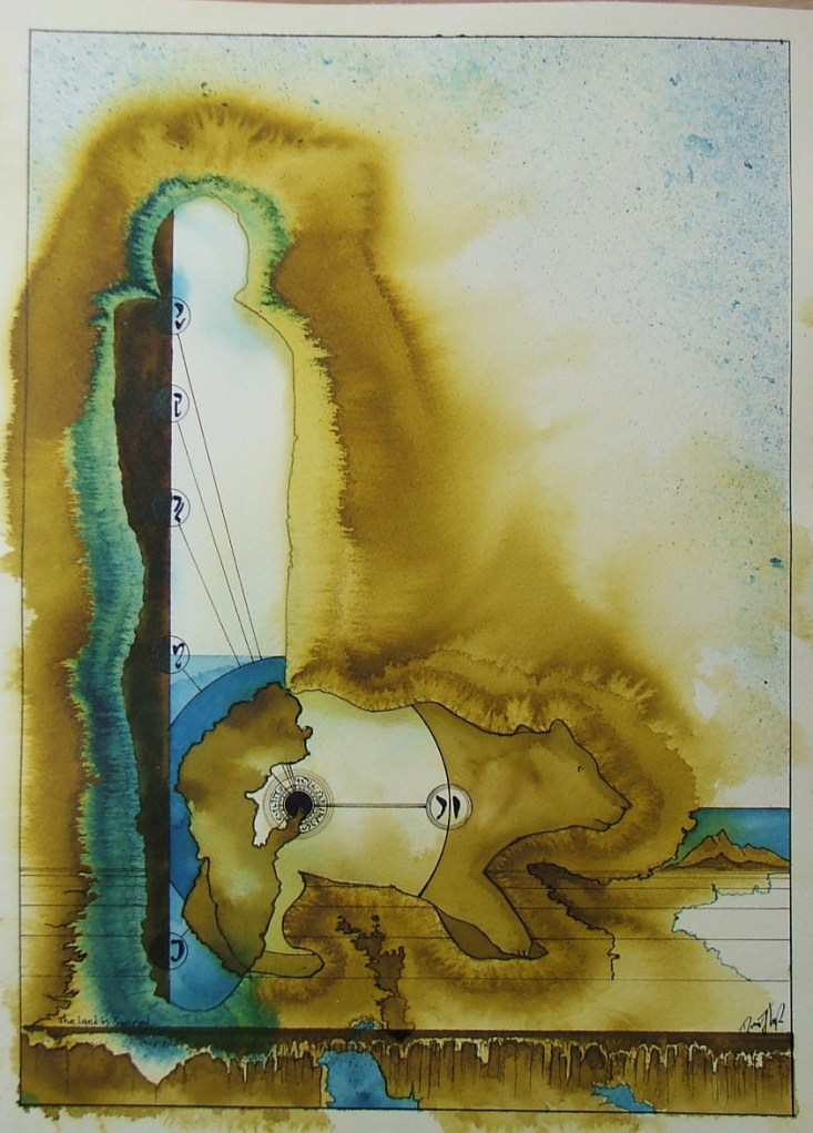 The Land Is Sacred, completed painting with staining.